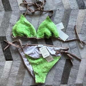 Lime green sequin two piece bikini swimsuit